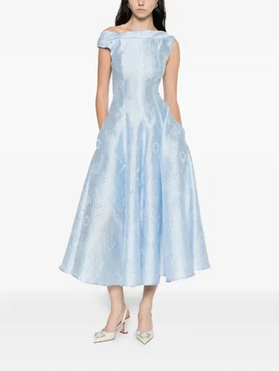 Talbot Runhof Floral-embroidered Dress In Blue