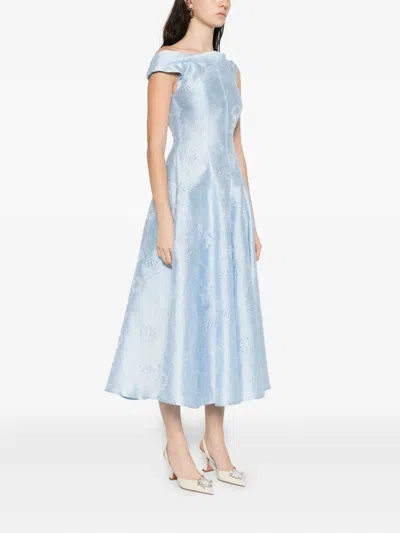 Talbot Runhof Floral-embroidered Dress In Blue