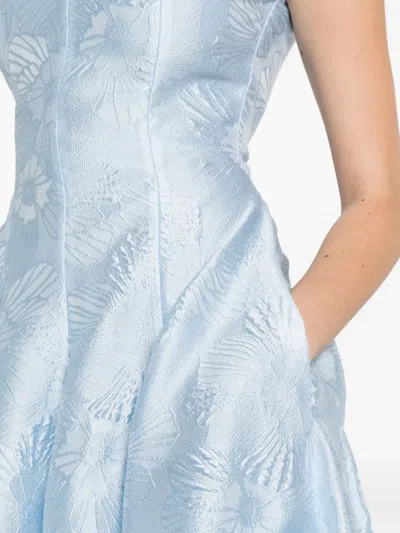 Talbot Runhof Floral-embroidered Dress In Blue