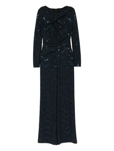 Talbot Runhof Sequin-embellished Twisted Jumpsuit In Blue