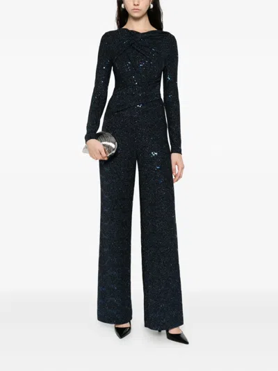 Talbot Runhof Sequin-embellished Twisted Jumpsuit In Blue
