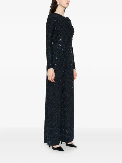 Talbot Runhof Sequin-embellished Twisted Jumpsuit In Blue