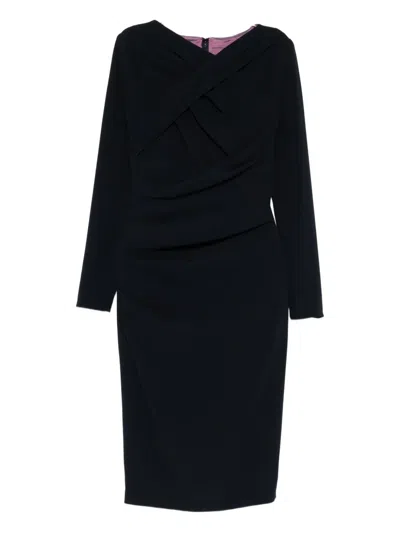 Talbot Runhof Draped Long-sleeve Dress In Black