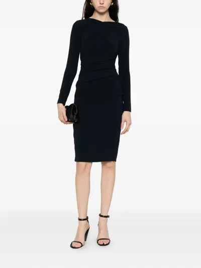 Talbot Runhof Draped Long-sleeve Dress In Black
