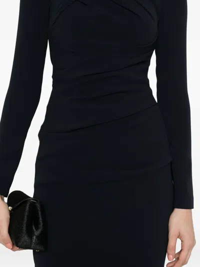 Talbot Runhof Draped Long-sleeve Dress In Black
