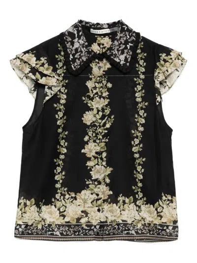 Alice And Olivia Martel Flutter Sleeve Blouse Free Falling In Black