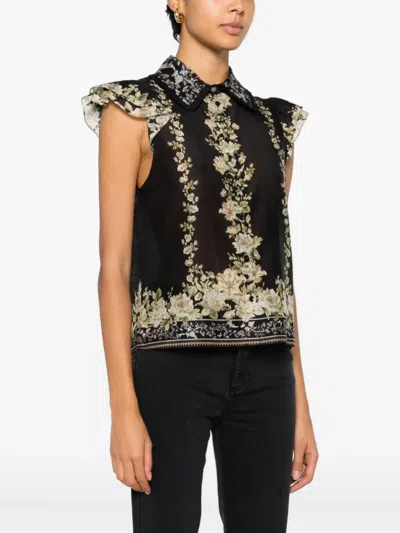 Alice And Olivia Martel Flutter Sleeve Blouse Free Falling In Black