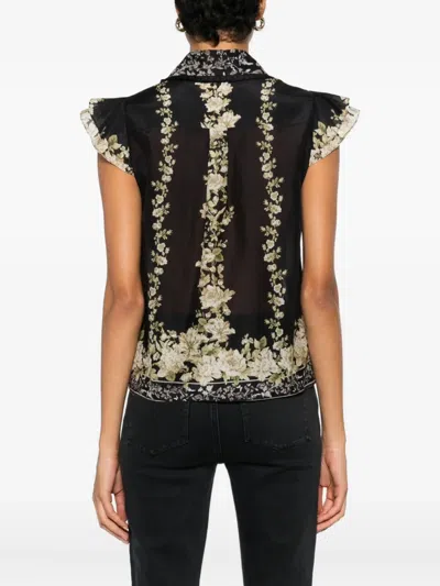 Alice And Olivia Martel Flutter Sleeve Blouse Free Falling In Black