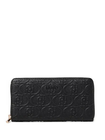Liu •jo Embossed Zip-around Wallet In Black