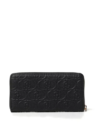 Liu •jo Embossed Zip-around Wallet In Black