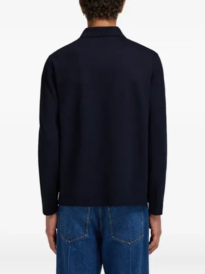 Ferragamo Zip Long-sleeved Polo Shirt In Blue
