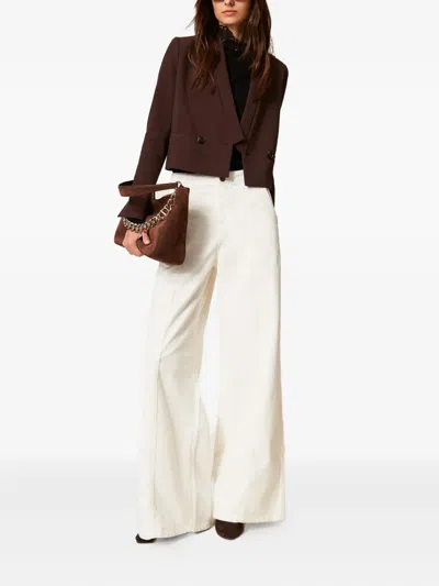 Twinset White Pants With Belt Loops In Ribbed Velvet Woman In White