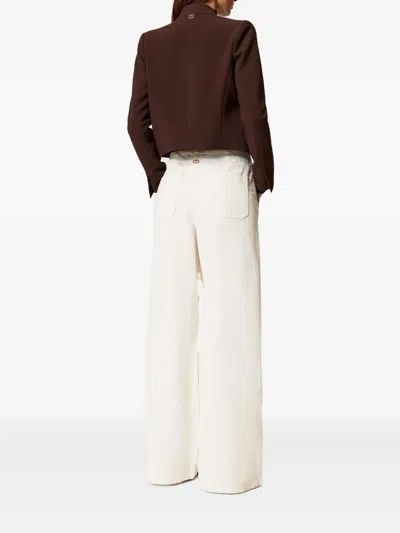 Twinset White Pants With Belt Loops In Ribbed Velvet Woman In White