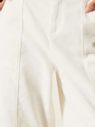 Twinset White Pants With Belt Loops In Ribbed Velvet Woman In White