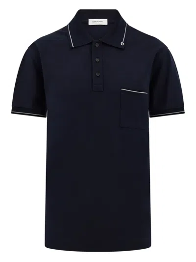 Ferragamo Gancini Pocket Trim Polo Shirt In Black