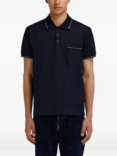 Ferragamo Gancini Pocket Trim Polo Shirt In Black