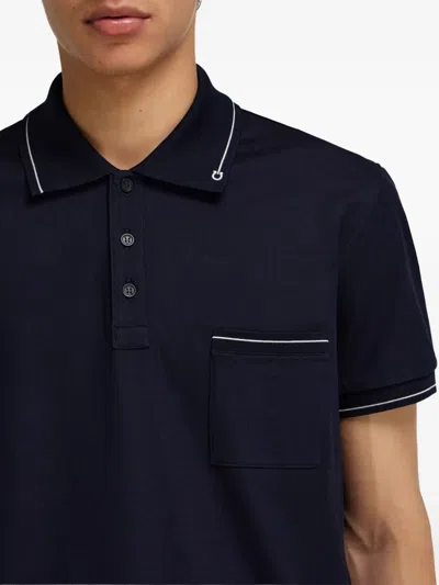 Ferragamo Gancini Pocket Trim Polo Shirt In Black