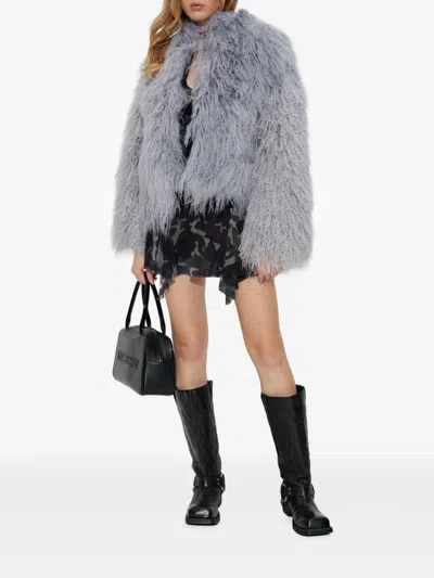 Misbhv Long-sleeve Fur Coat With Pockets In Gray