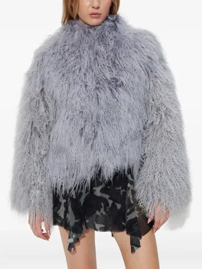 Misbhv Long-sleeve Fur Coat With Pockets In Gray