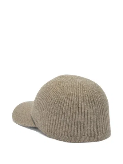 Brunello Cucinelli Curved Brim Knit Hats With Ribbed Texture In Green