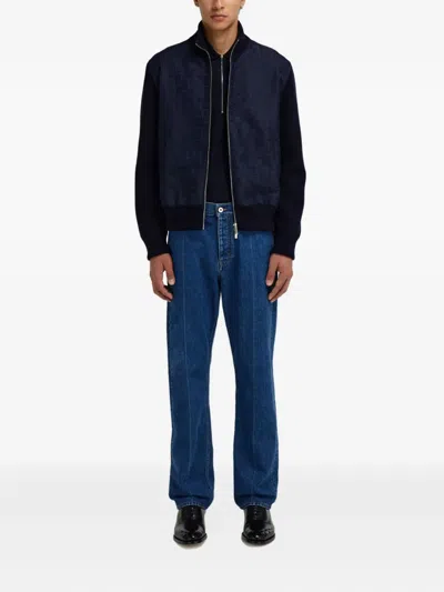 Ferragamo Monogram Jacquard Knitted Bomber Jacket In Blue