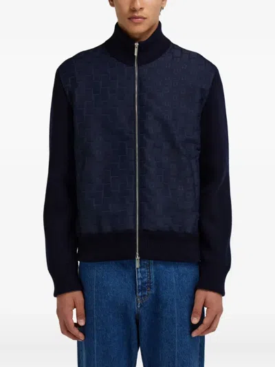 Ferragamo Monogram Jacquard Knitted Bomber Jacket In Blue