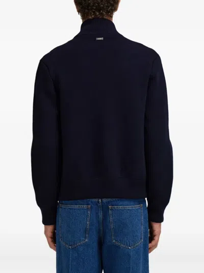 Ferragamo Monogram Jacquard Knitted Bomber Jacket In Blue