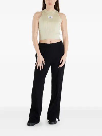 Calvin Klein Ribbed Side-pocket Trousers In Black