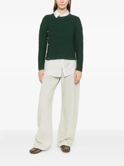 Ba&sh Button-detail Round-neck Sweater In Green