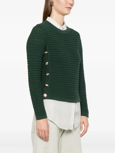 Ba&sh Button-detail Round-neck Sweater In Green