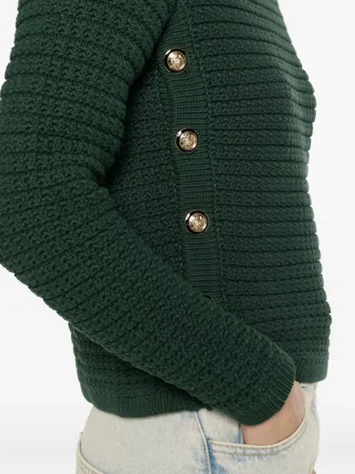 Ba&sh Button-detail Round-neck Sweater In Green