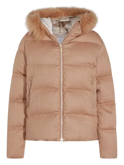 Eleventy Insulated Jackets With Fur Trim Hood In Brown