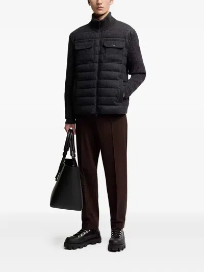 Moncler Quilted High Collar Cardigan Featuring Pockets In Black