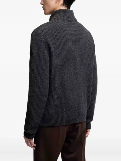 Moncler Quilted High Collar Cardigan Featuring Pockets In Black