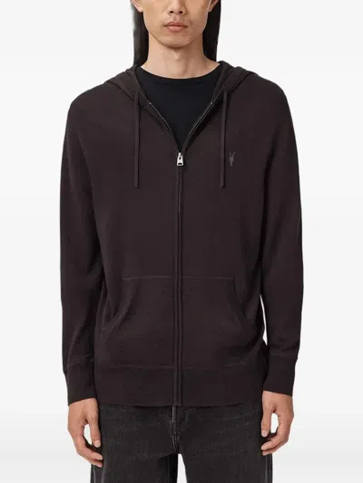 Allsaints Mode Merino Wool Slim Fit Full Zip Hoodie In Brown
