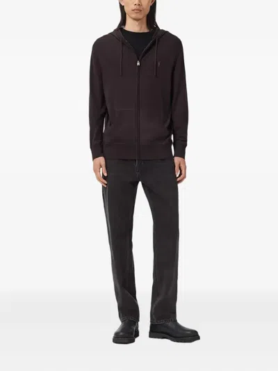 Allsaints Mode Merino Wool Slim Fit Full Zip Hoodie In Brown