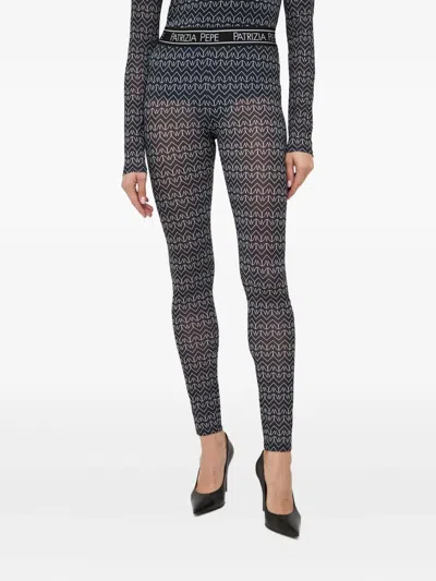 Patrizia Pepe Logo Waistband Patterned Trousers In Gray