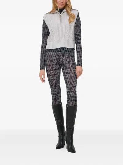 Patrizia Pepe Logo Waistband Patterned Trousers In Gray