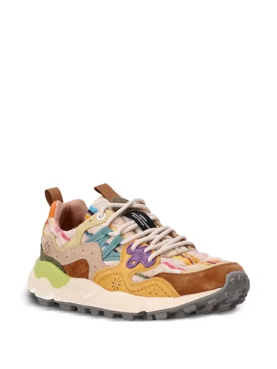 Flower Mountain Patchwork Leather Sneakers In Blue