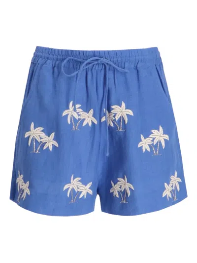 Benaras By Citrus Palm-tre Linen Shorts In Blue