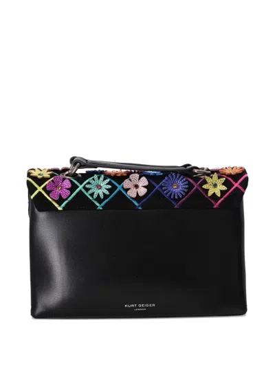 Kurt Geiger Floral-embroidered Clutch Bag In Black