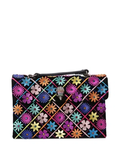 Kurt Geiger Floral-embroidered Clutch Bag In Black
