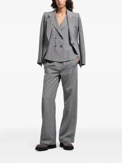 Emporio Armani Viscose And Wool Blend Chevron Blazer In Gray