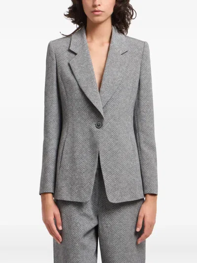 Emporio Armani Viscose And Wool Blend Chevron Blazer In Gray