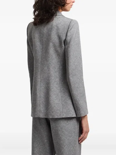 Emporio Armani Viscose And Wool Blend Chevron Blazer In Gray