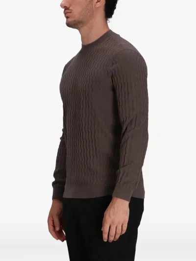 Armani Exchange Wavy Ribbed Sweater In Brown