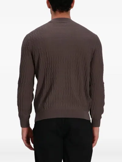 Armani Exchange Wavy Ribbed Sweater In Brown