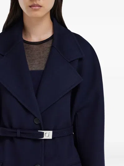 Ferragamo Single Breasted Coat In Blue