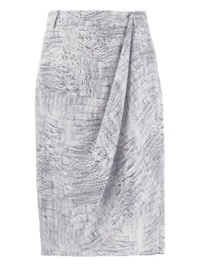Ferragamo Alligator-print Mini Skirt In White