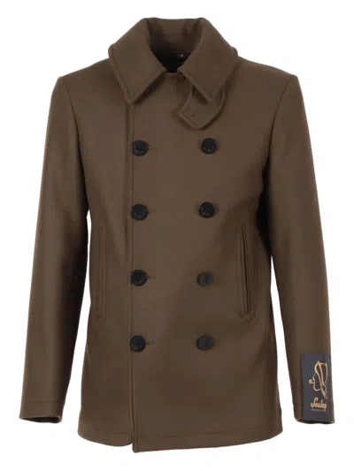 Sealup Structured Wool-polyamide Blend Peacoat With Anchor Buttons In Brown